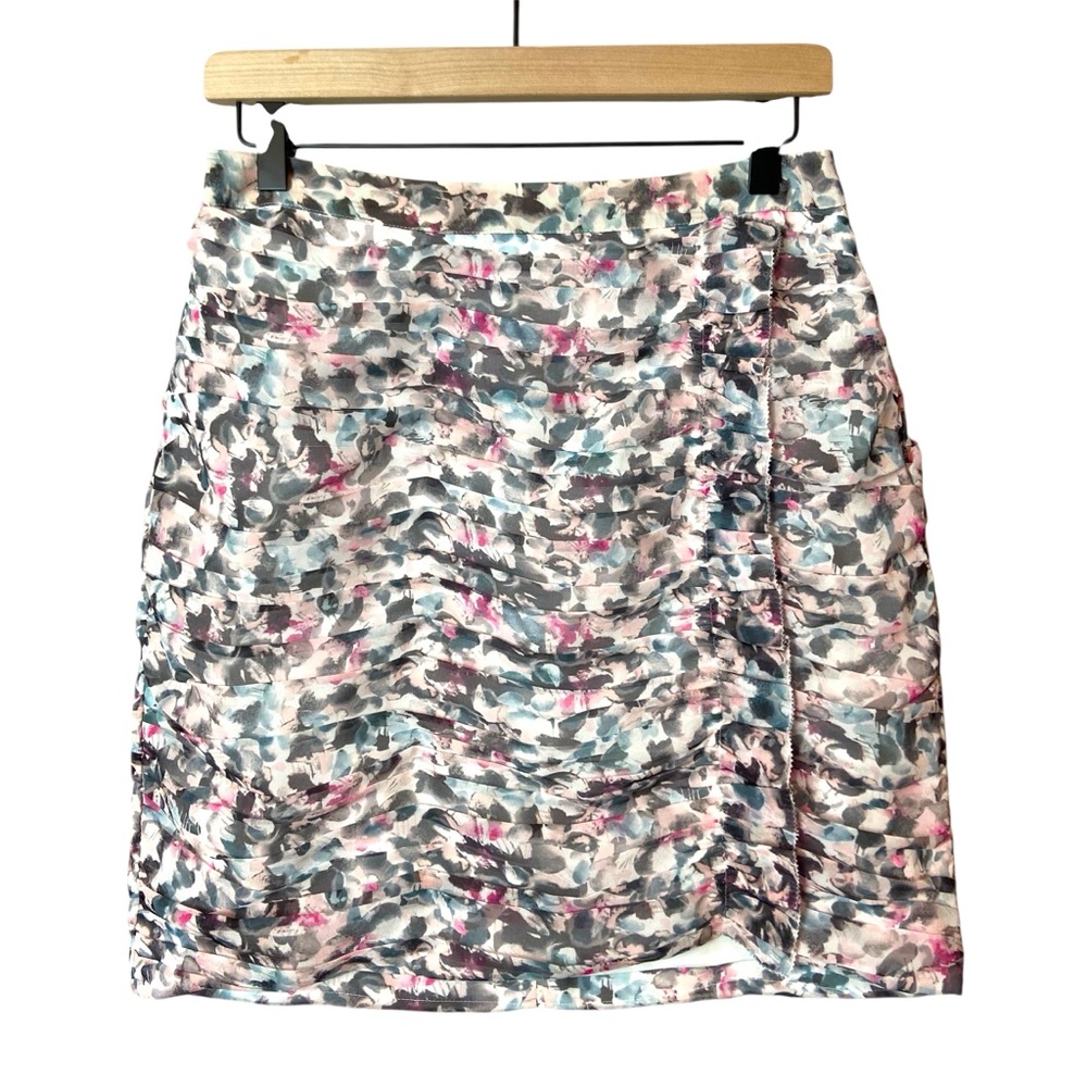 Reiss Pastel Floral Ruched Mini Skirt in White, Pink, Blue, Gray